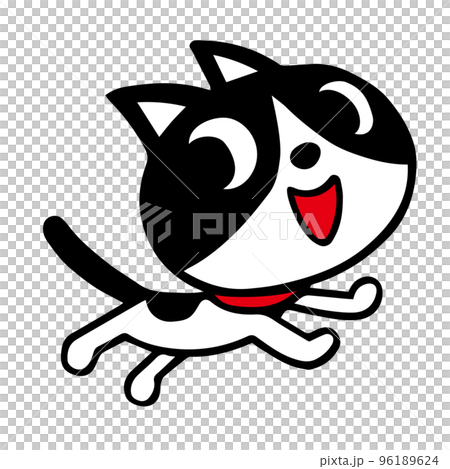 手描きのハチワレ猫　走るポーズ 96189624