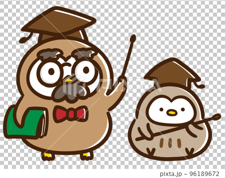 Cute illustration set of university professor style owl parent and child 96189672