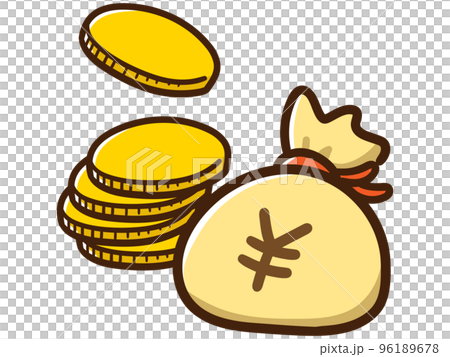 コインの入った袋の手書き風デフォルメイラスト 96189678