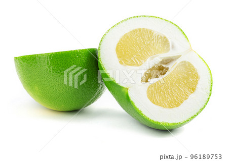 Citrus Sweetie or Pomelit, oroblanco isolated on white background close-up. 96189753