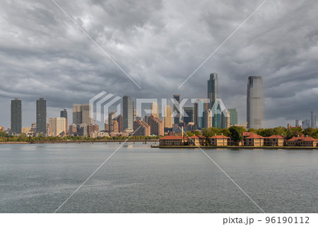 View of Ellis Island from Liberty Island with New Jersey in the background 96190112