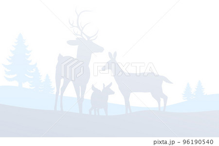Christmas Deer Silhouette Winter Snow Landscape Christmas Deer Silhouette Winter Snow Landscape 96190540