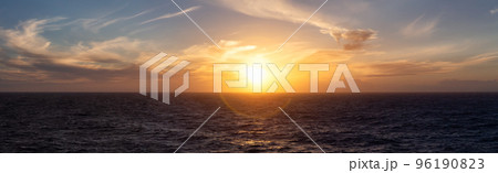 Dramatic Colorful Sunset Sky over North Atlantic Ocean. Cloudscape Nature Background Dramatic Colorful Sunset Sky over North Atlantic Ocean. Cloudscape Nature Background 96190823