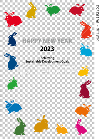 17 色兔子新年賀卡框架 2023 與 SDGs 圖像 96192252
