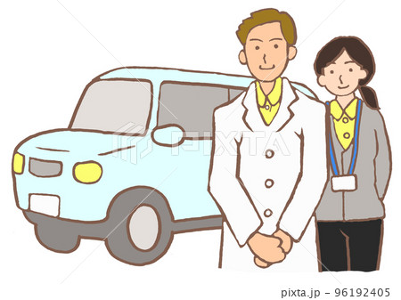 訪問診療の医師とMSWと車のイラスト 96192405