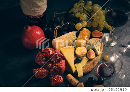 still life wine different cheeses and fruits still life wine different cheeses and fruits 96192910