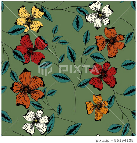 Beautiful paper art seamless pattern with flowers. Summer vector illustration. Spring floral vector Beautiful paper art seamless pattern with flowers. Summer vector illustration. Spring floral vector 96194109
