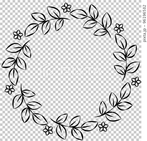 Circular frame Five-leaf branches and flowers line drawing 96196582