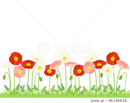 赤と白とピンク色のポピーのお花畑をイメージしたイラスト 赤と白とピンク色のポピーのお花畑をイメージしたイラスト 96196638