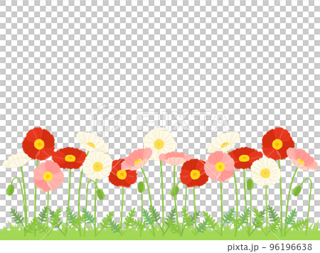 赤と白とピンク色のポピーのお花畑をイメージしたイラスト 赤と白とピンク色のポピーのお花畑をイメージしたイラスト 96196638