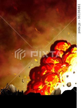 戦争で爆弾やミサイルが爆発するイラスト 96196861