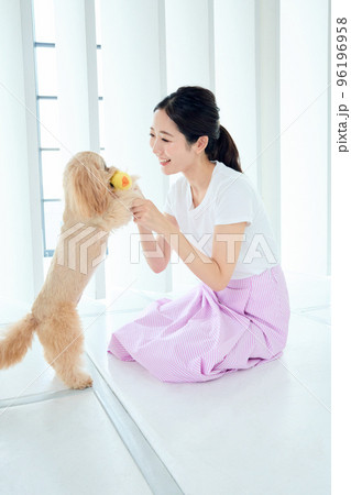 愛犬と遊ぶ女性 愛犬と遊ぶ女性 96196958