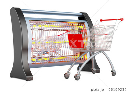 Halogen or infrared heater with shopping cart, 3D rendering Halogen or infrared heater with shopping cart, 3D rendering 96199232