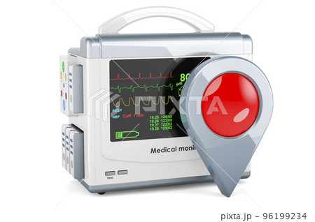 Medical monitor with map pointer, 3D rendering 96199234