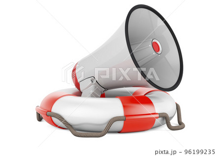 Megaphone with lifebelt, 3D rendering Megaphone with lifebelt, 3D rendering 96199235