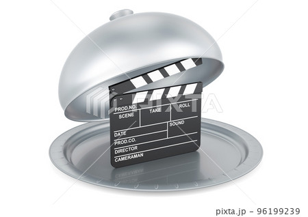 Restaurant cloche with clapperboard, 3D rendering 96199239