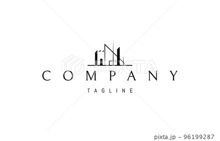 Vector logo on which an abstract image of the old city in a linear style. 96199287
