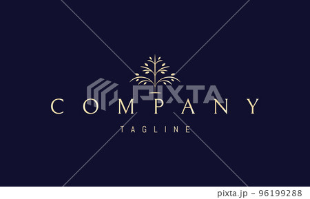 Vector golden logo on which an abstract image of a tree in a minimalist style. Vector golden logo on which an abstract image of a tree in a minimalist style. 96199288