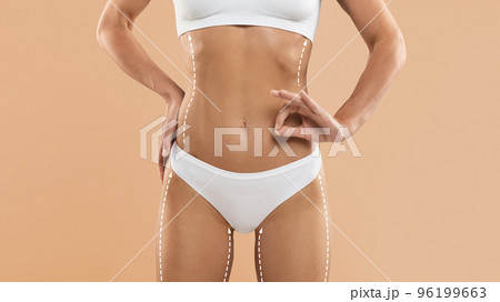 Slimming Treatment. Young Slim Female In Underwear Showing Ok Gesture 96199663