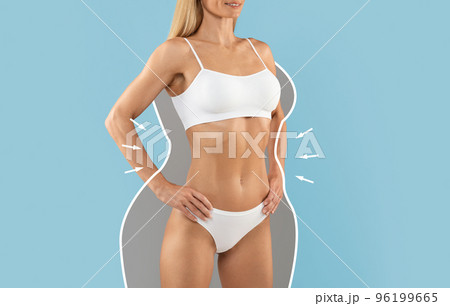 Young Female In Underwear With Drawn Outlines Around Her Sporty Body 96199665
