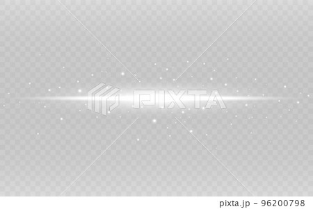 Glowing line. White horizontal light on transparent backdrop. Abstract glow effect. Lens flare with silver particles. Magic shining streak. Bright ray with glitter. Vector illustration Glowing line. White horizontal light on transparent backdrop. Abstract glow effect. Lens flare with silver particles. Magic shining streak. Bright ray with glitter. Vector illustration 96200798