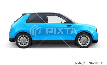 Tokyo. Japan. October 5, 2022. Honda E 2020. A blue compact urban electric car with a cute design and advanced technologies of the future on a white background. 3d illustration. 96201513