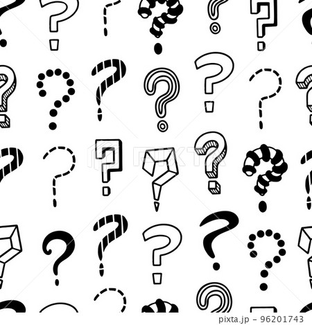 Question seamless pattern. Questions doodle marks, interrogation points random print. Hand drawn creative background, think or doubt neoteric vector texture Question seamless pattern. Questions doodle marks, interrogation points random print. Hand drawn creative background, think or doubt neoteric vector texture 96201743