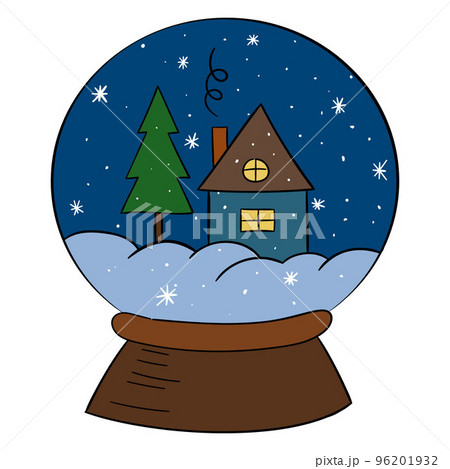 A snow globe with a house and a Christmas tree. vector illustration A snow globe with a house and a Christmas tree. vector illustration 96201932