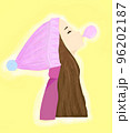 A girl in a pink hat inflates a bubble of chewing gum 96202187