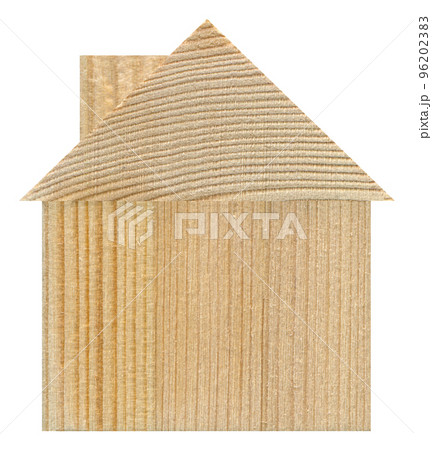 Wooden toy home model made of pine wood, isolated transparent background 96202383