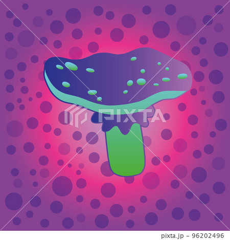 Magic mushroom. Psychedelic hallucination. Vibrant vector illustration. 60s hippie colorful art. EPS Magic mushroom. Psychedelic hallucination. Vibrant vector illustration. 60s hippie colorful art. EPS 96202496