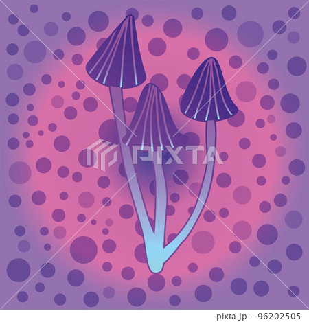 Magic mushroom. Psychedelic hallucination. Vibrant vector illustration. 60s hippie colorful art. EPS Magic mushroom. Psychedelic hallucination. Vibrant vector illustration. 60s hippie colorful art. EPS 96202505