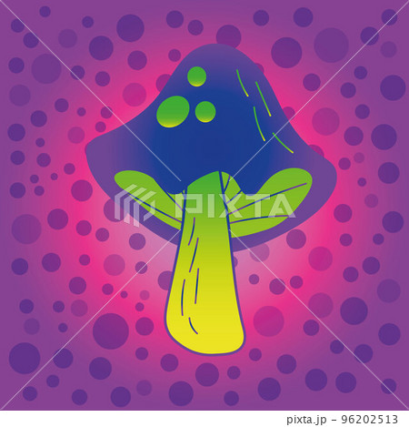 Magic mushroom. Psychedelic hallucination. Vibrant vector illustration. 60s hippie colorful art. EPS 96202513