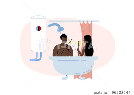 Couple bathing together scene. Flat vectorのイラスト素材 [96202544] - PIXTA