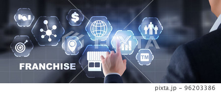 Business concept 2022 Franchise. Businessman is selecting Franchising 96203386