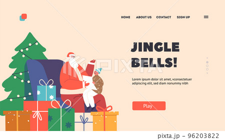 Jingle Bells Landing Page Template. Child Read Poems to Santa Claus. Little Kid Sit on Knees of Father at Christmas Tree Jingle Bells Landing Page Template. Child Read Poems to Santa Claus. Little Kid Sit on Knees of Father at Christmas Tree 96203822