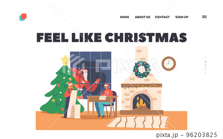 Christmas Night Landing Page Template. Children Write Letter to Santa Claus. Little Characters Wear Red Hat Christmas Night Landing Page Template. Children Write Letter to Santa Claus. Little Characters Wear Red Hat 96203825