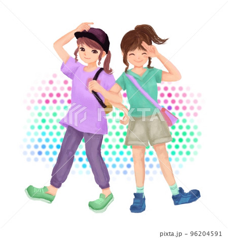 仲良し友だち2人組の少女 96204591