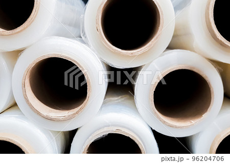 Rolls of shipping film in warehouse. Packing material. 96204706