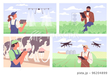 Farmers use new technologies in agriculture. 96204899