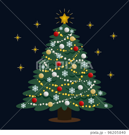 丸いオーナメントで飾られた夜のクリスマスツリー 96205840