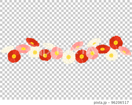 装飾などに使える赤と白とピンク色のポピーのラインのイラスト 96206517