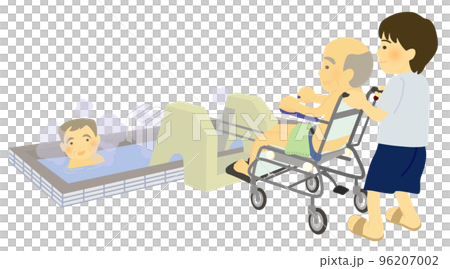 高齢者施設で入浴する利用者と介護士 96207002