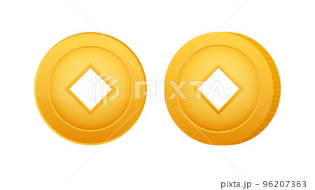 Feng shui chinese coin. China gold money. Vector stock illustration. Feng shui chinese coin. China gold money. Vector stock illustration. 96207363