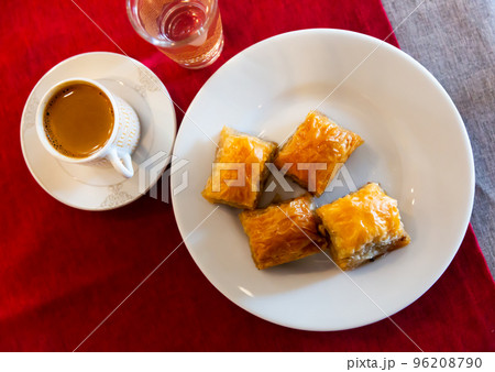 Turkish dessert baklava with honey and nuts Turkish dessert baklava with honey and nuts 96208790
