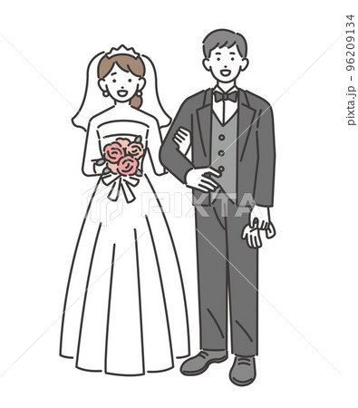 笑顔の新郎新婦のベクターイラスト素材／ブライダル／ウエディング／ドレス 96209134