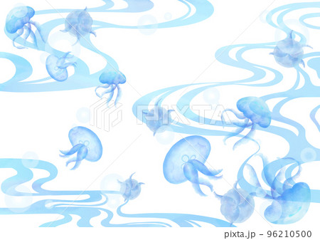 水中で泳いでいるクラゲのイラスト 96210500