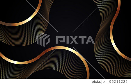 金色の曲線が波打つ。黒と金色の高級感のあるアブストラクトな背景素材。 96211223