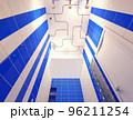 3D illustration for a bathroom in a blue color scheme. Bathroom interior design 96211254