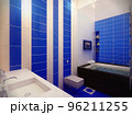 3D illustration for a bathroom in a blue color scheme. Bathroom interior design 96211255